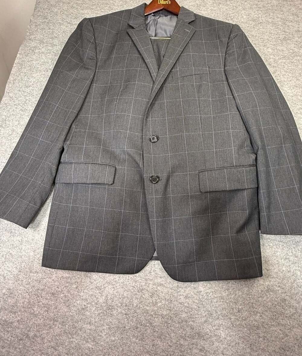 Ralph Lauren Gray Windowpane 100% Wool 2-Piece Suit Mens 44R